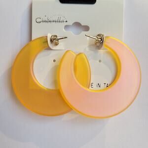 Orange Hoop Earrings 1.7" Retro Iridescent Y2K Festival Pierced 80's Statement
